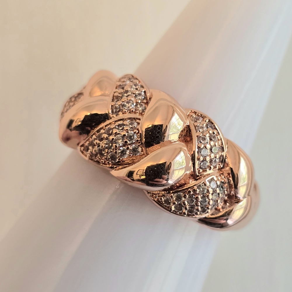 Bomb Party RG11271 Size 8 Ring Spectacularly Interwoven Diamond CZ Rose Gold NEW